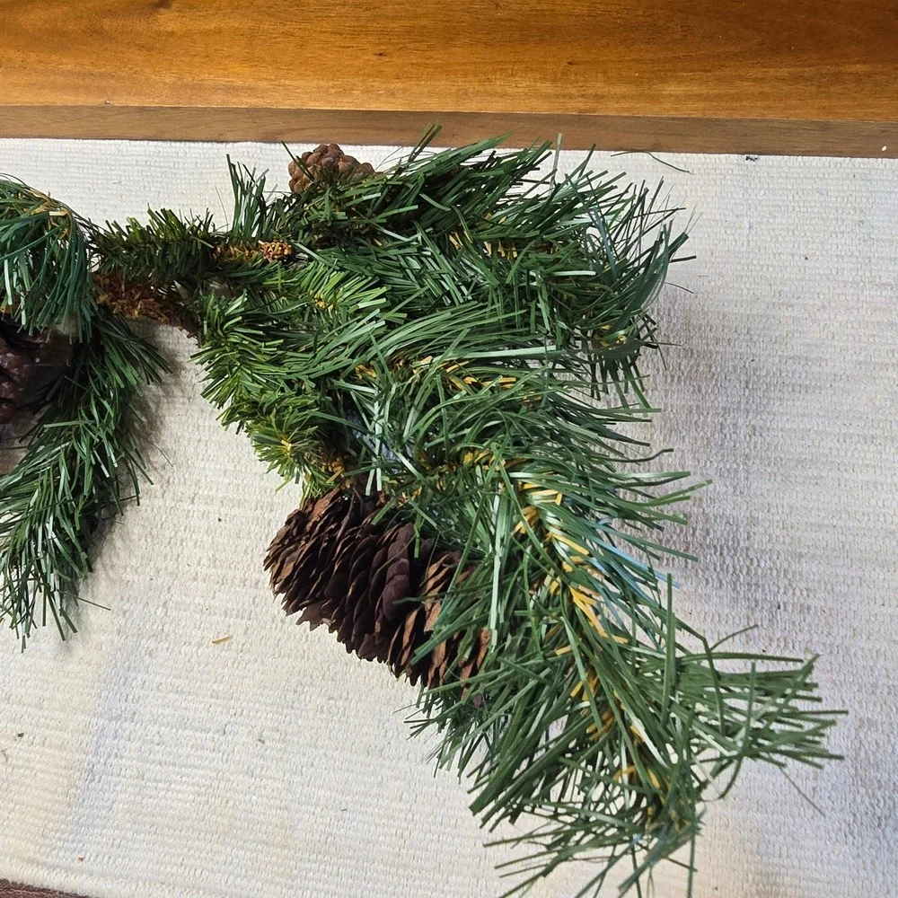Rustic Artificial Pine Needle Garland with Large Pine Cones 19 Inch Green Brown